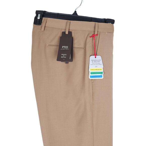 PT Torino PT01 Easy-Fit Plainweave Stretch Dress Pants Tan 32W US/ 48 IT NWT